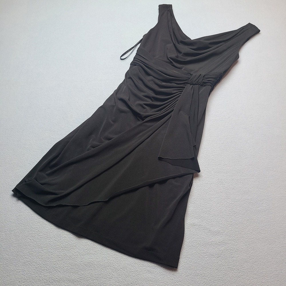 White House Black Market Sheath Dress Womens 6 Black Excellent Ruched Draped LBD